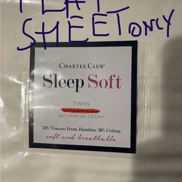 TWIN FLAT SHEET ONLY-Charter Club Cream 300 thread count soft & breathable - Picture 1 of 4